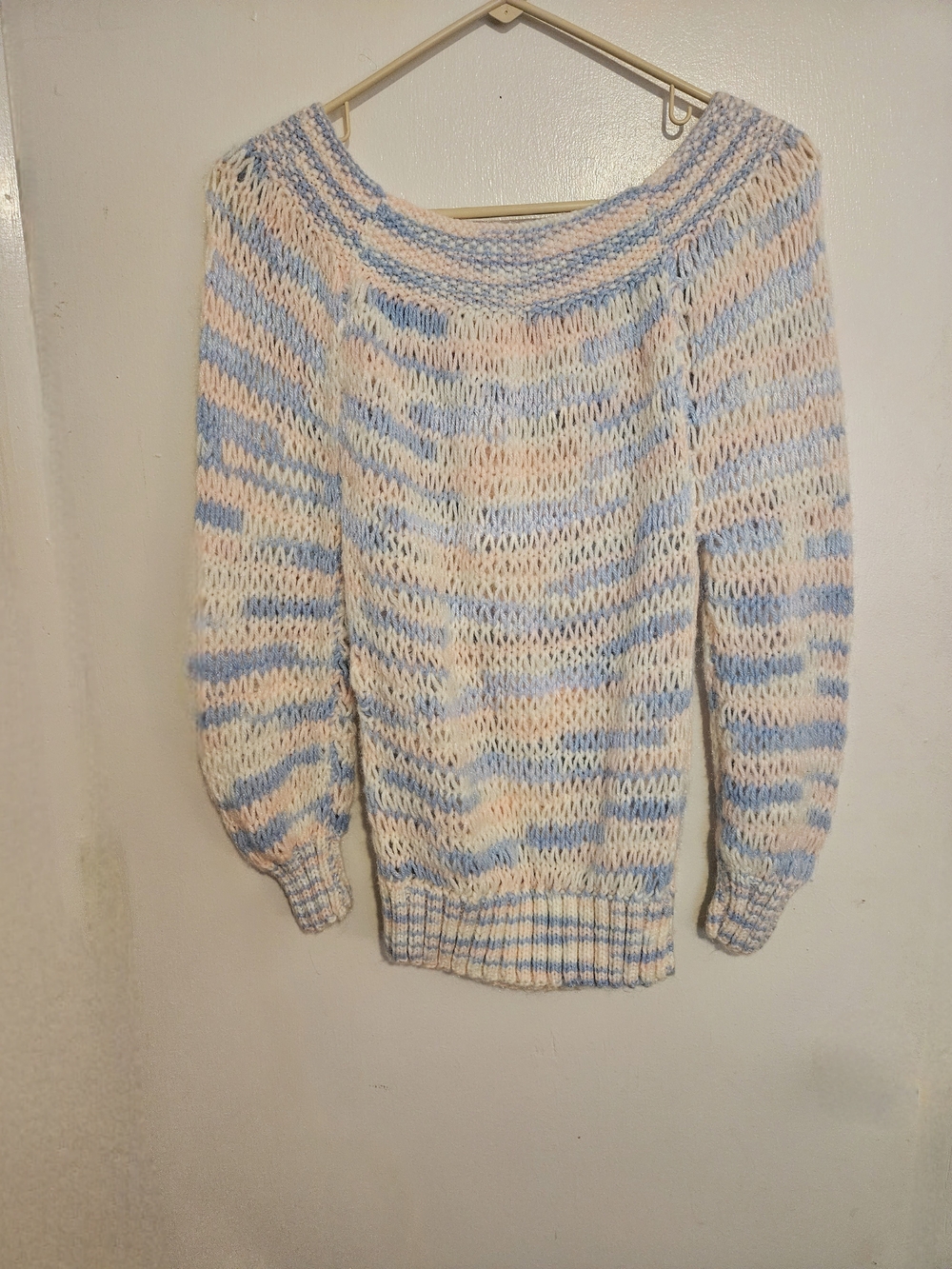 Pastel Striped Scoop-Neck Sweater in Blue & Cream